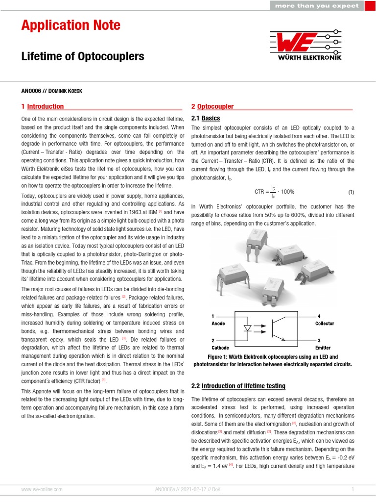 Application Note Lifetime of Optocouplers PDF Light Emitting Diode