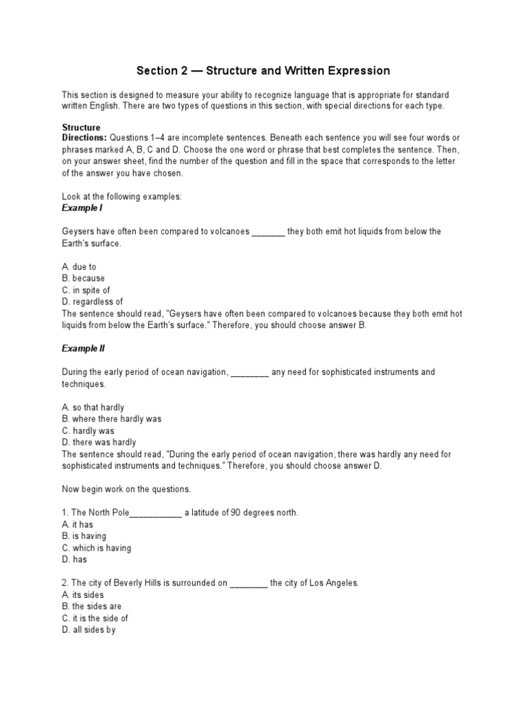 Section 2 - Structure and Written Expression | PDF | Oceans | Earth