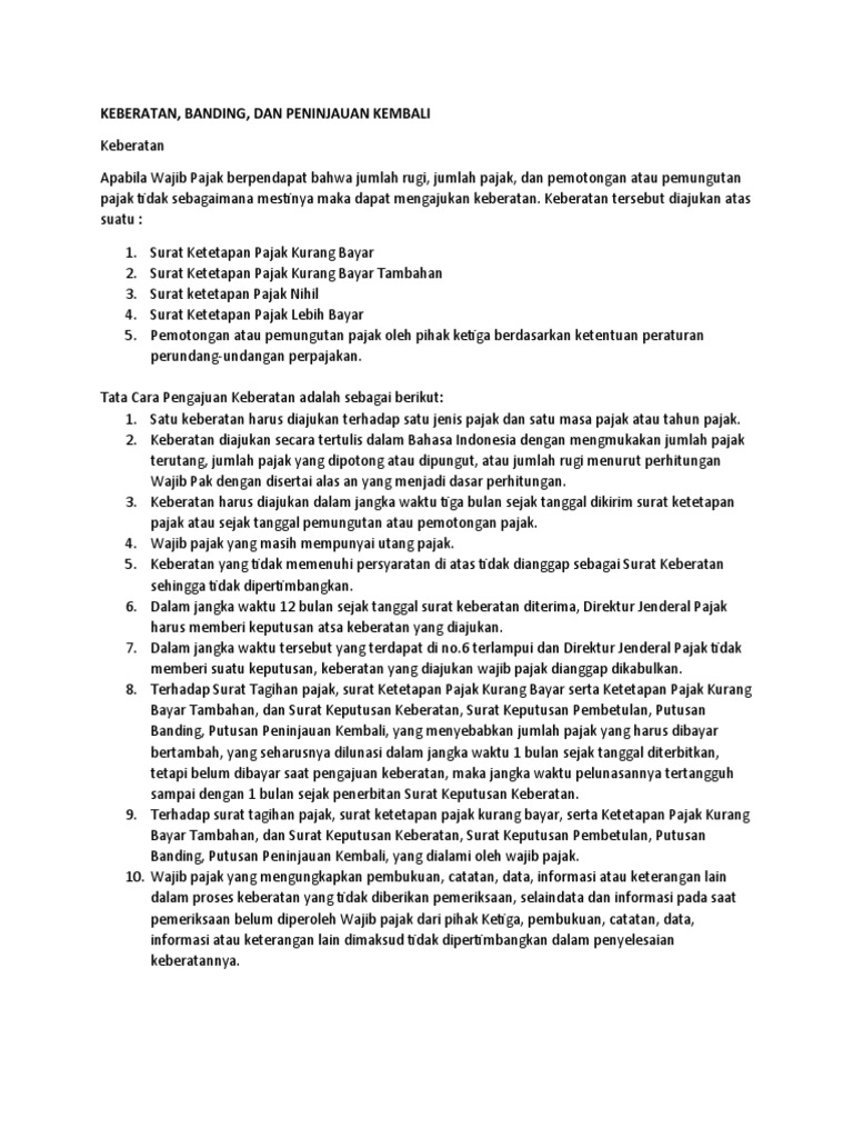Keberatan Banding Dan Peninjauan Kembali Pajak Pdf
