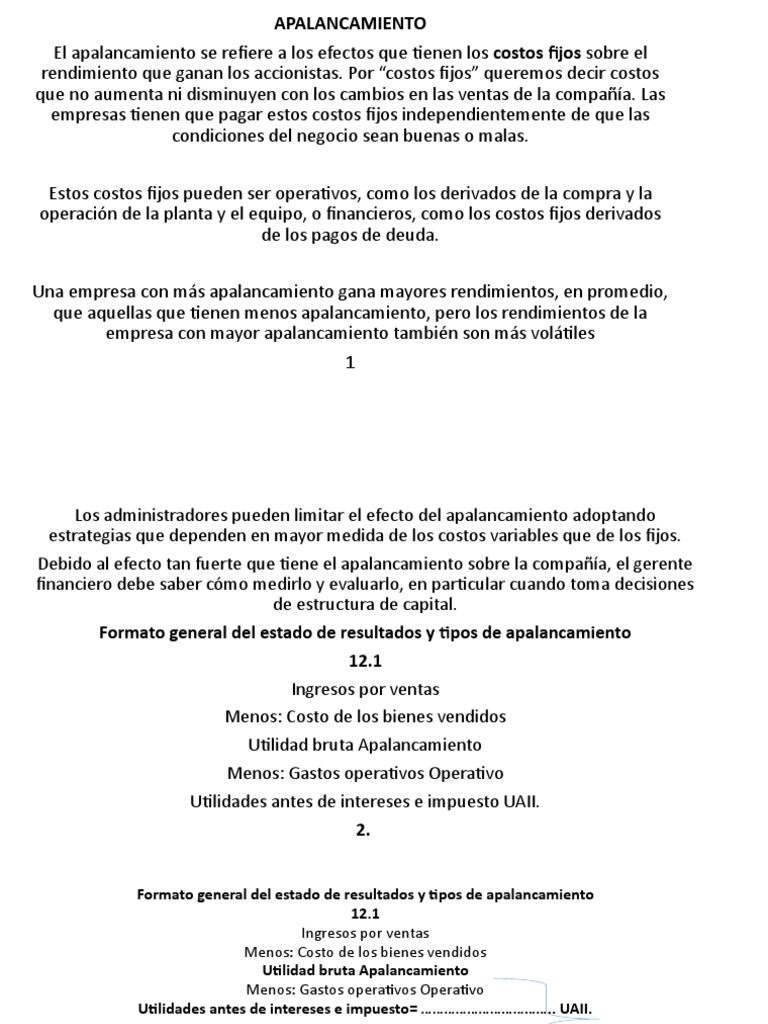 Apalancamiento: Impacto en Finanzas Empresariales | PDF ...