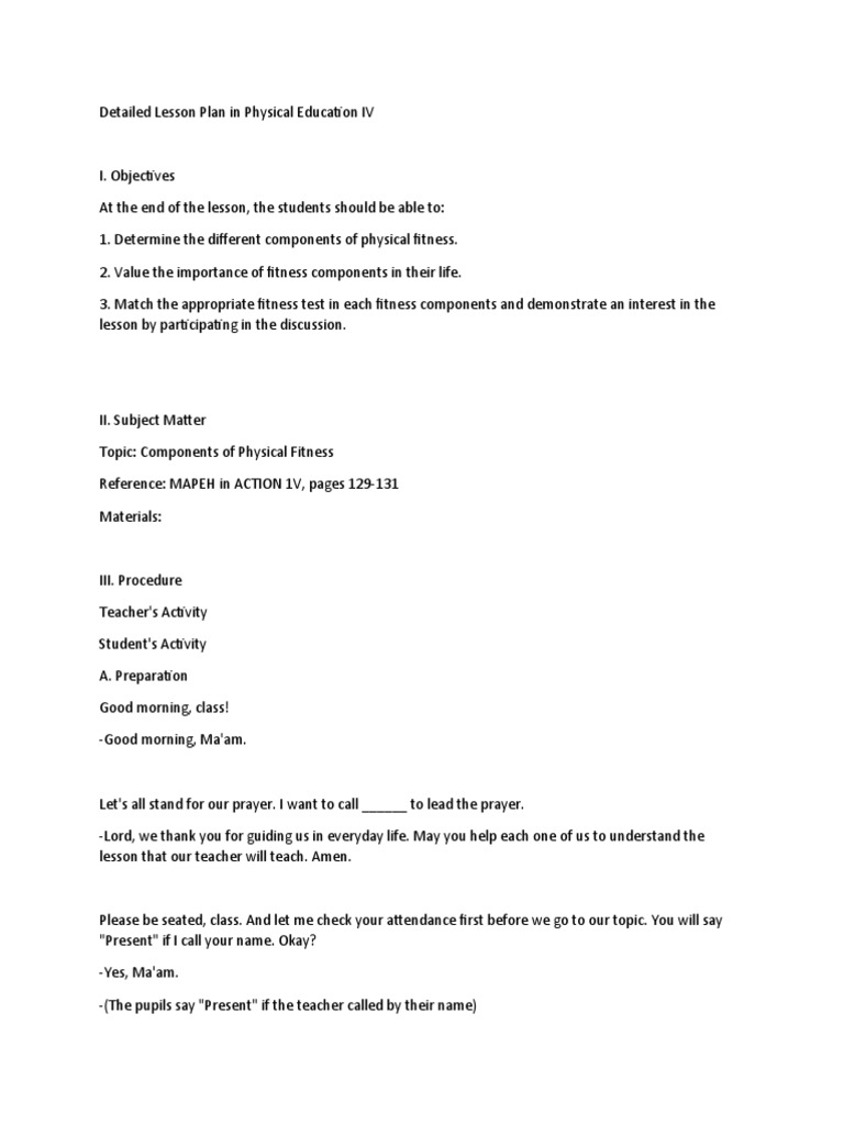Components of Physical Fitness Lesson Plan | PDF | Physical Fitness ...