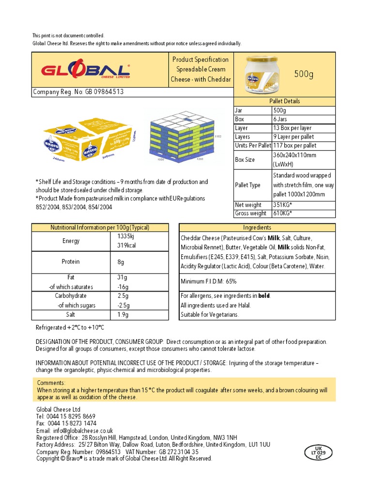 500G Specification Cheddar PDF Cheese Butter