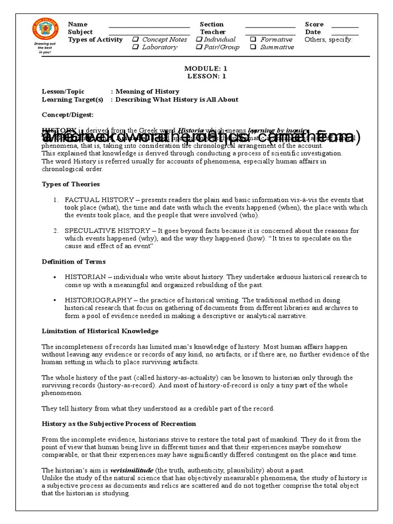 History 1 | PDF | Historian | Historiography