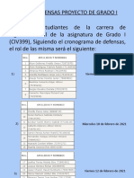 Rol de Defensas Proyecto de Grado I