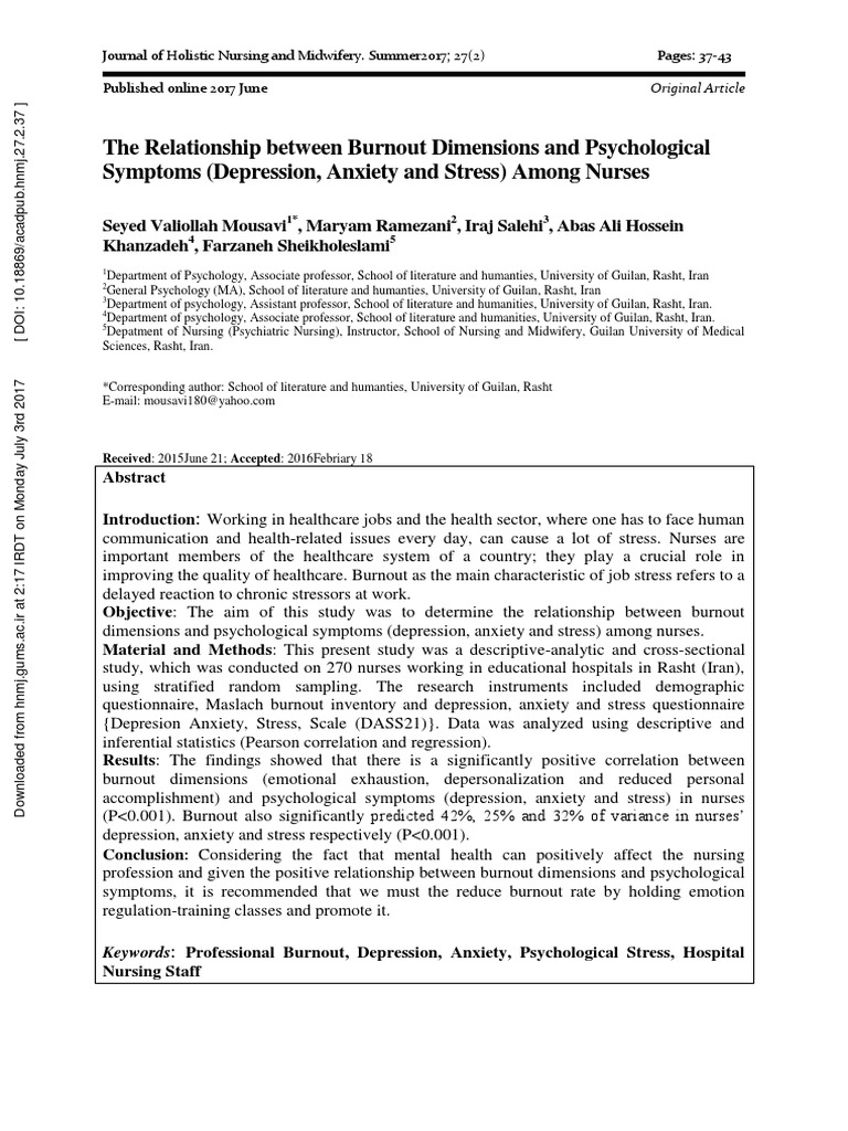 Burnout and Psychological Symptoms in Nurses | PDF | Occupational ...