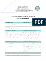 Assessment Plan For Mathematics 8 Q1-Week 1 and 2: Guinzadan National High School-Mayag Extension