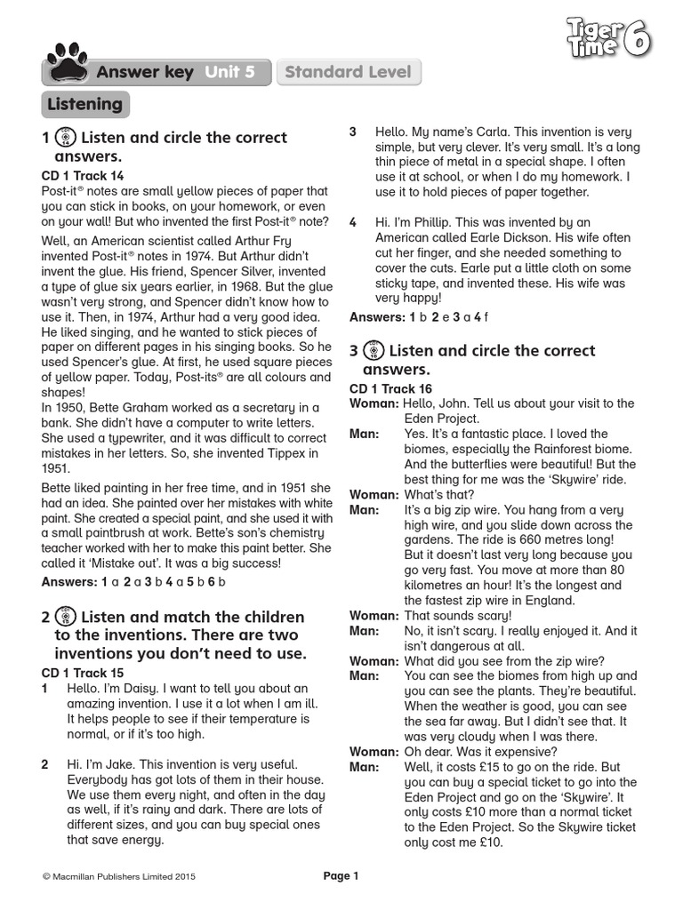 Test Unit 5: Listening Answer Key | PDF