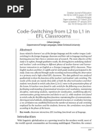 Code-Switching From L2 To L1 in EFL Classrooms: Orhan Iyitoglu