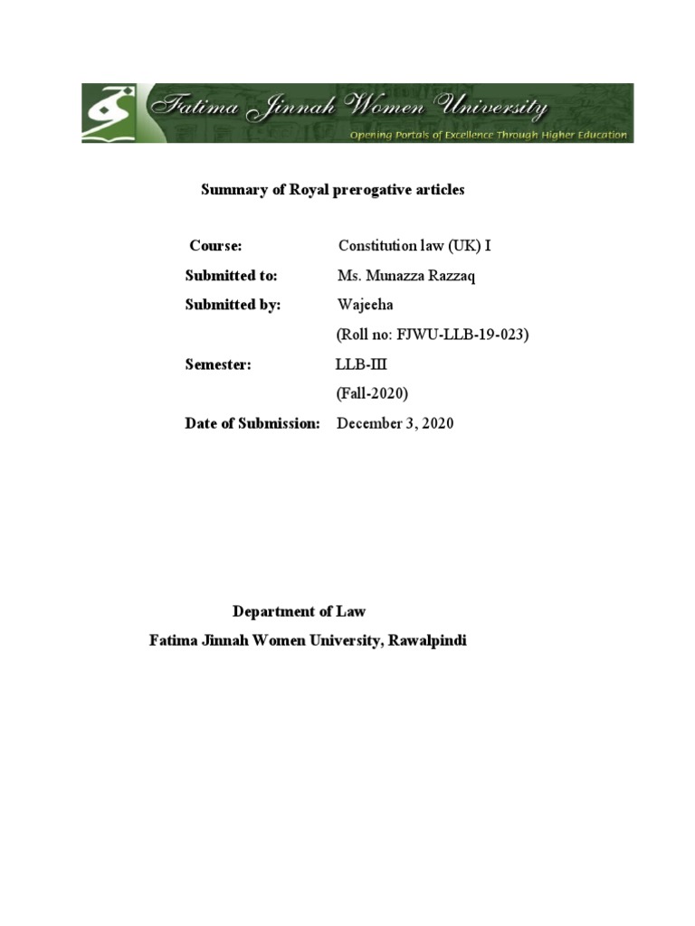 Royal Prerogative in UK Constitutional Law | PDF | Monarchy Of The ...