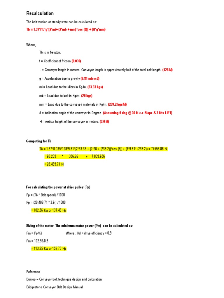 Belt Tension Steady State Calculation PDF