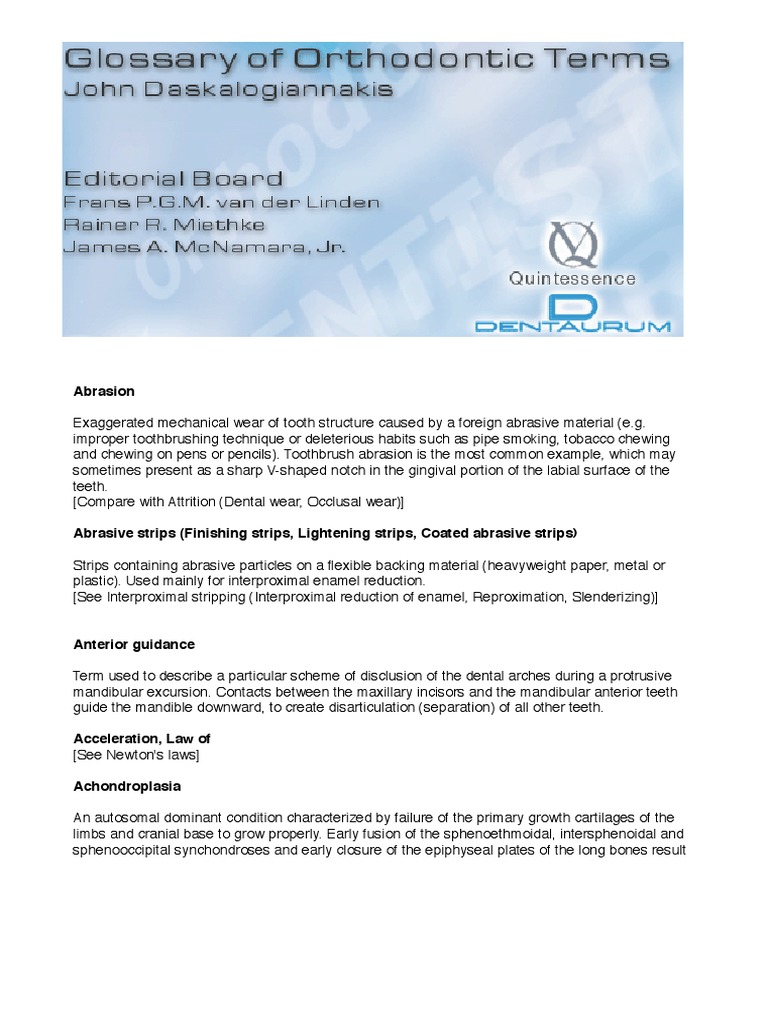 Glossary of Orthodontic Terms PDF Orthodontics Dentistry