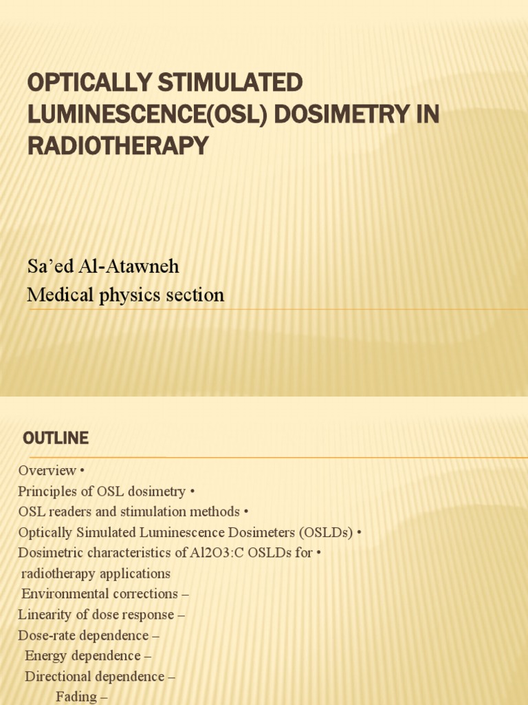 Optically Stimulated Luminescence (Osl) Dosimetry in Radiotherapy | PDF ...