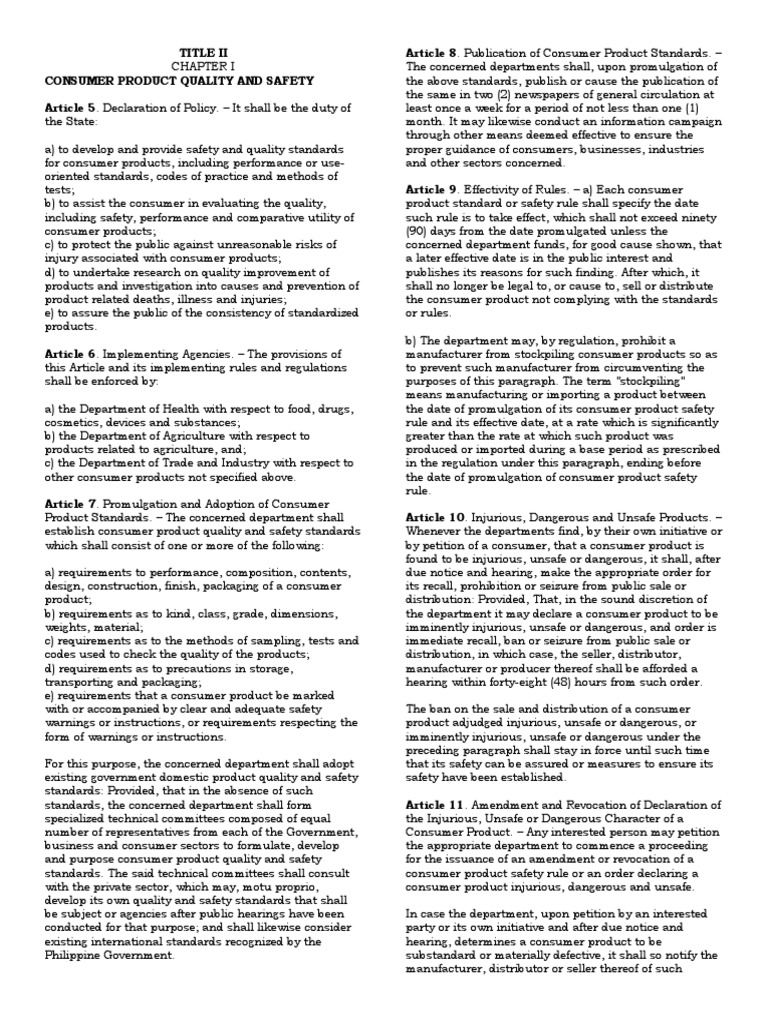 Consumer Act Reviewer PDF Implied Warranty Safety