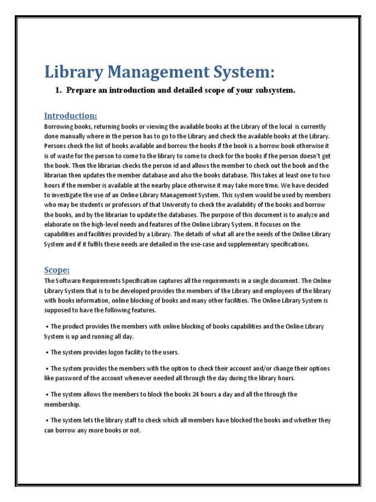 Library Management System:: 1. Prepare An Introduction and Detailed ...