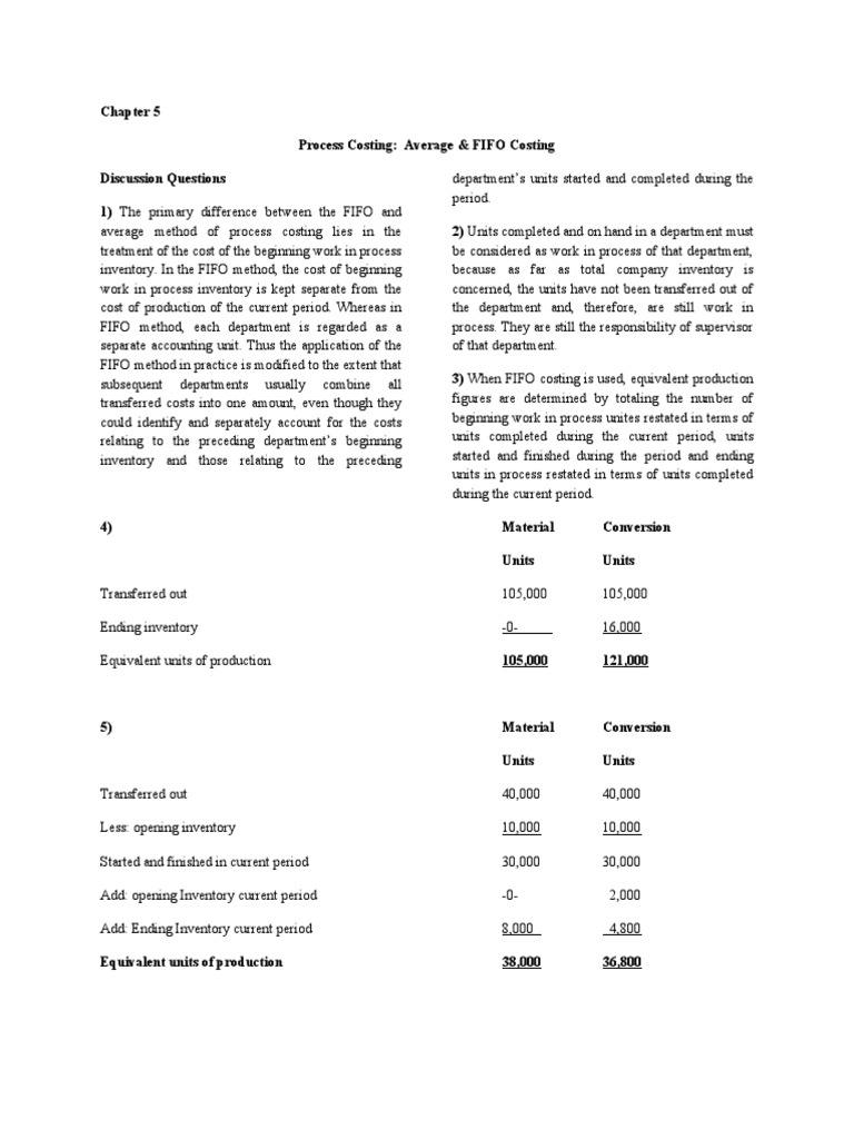 Chapter 5 Process Costing Average Fifo Costing Pdf Inventory