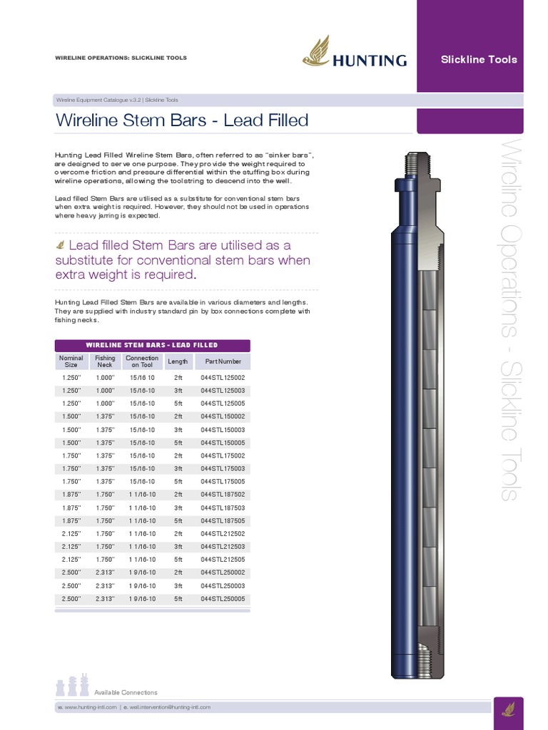 Wireline Stem Bars Lead Filled PDF Manufactured Goods