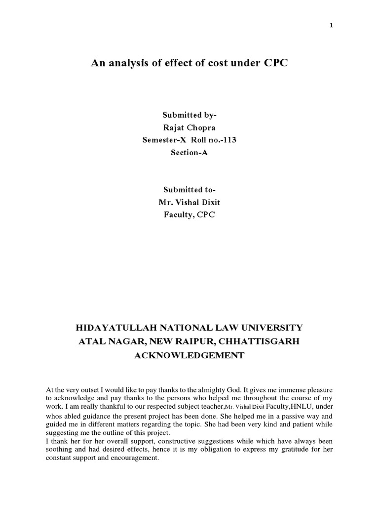 An Analysis of Effect of Cost Under CPC Submitted ByRajat Chopra