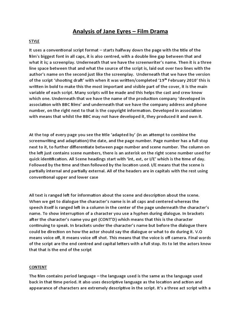 Analysis of Jane Eyres Film Drama PDF Screenplay