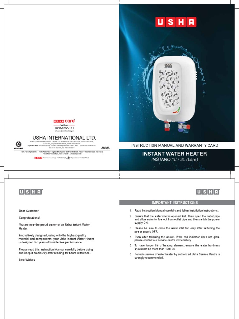 Instant Water Heater Manual PDF Water Heating Thermostat