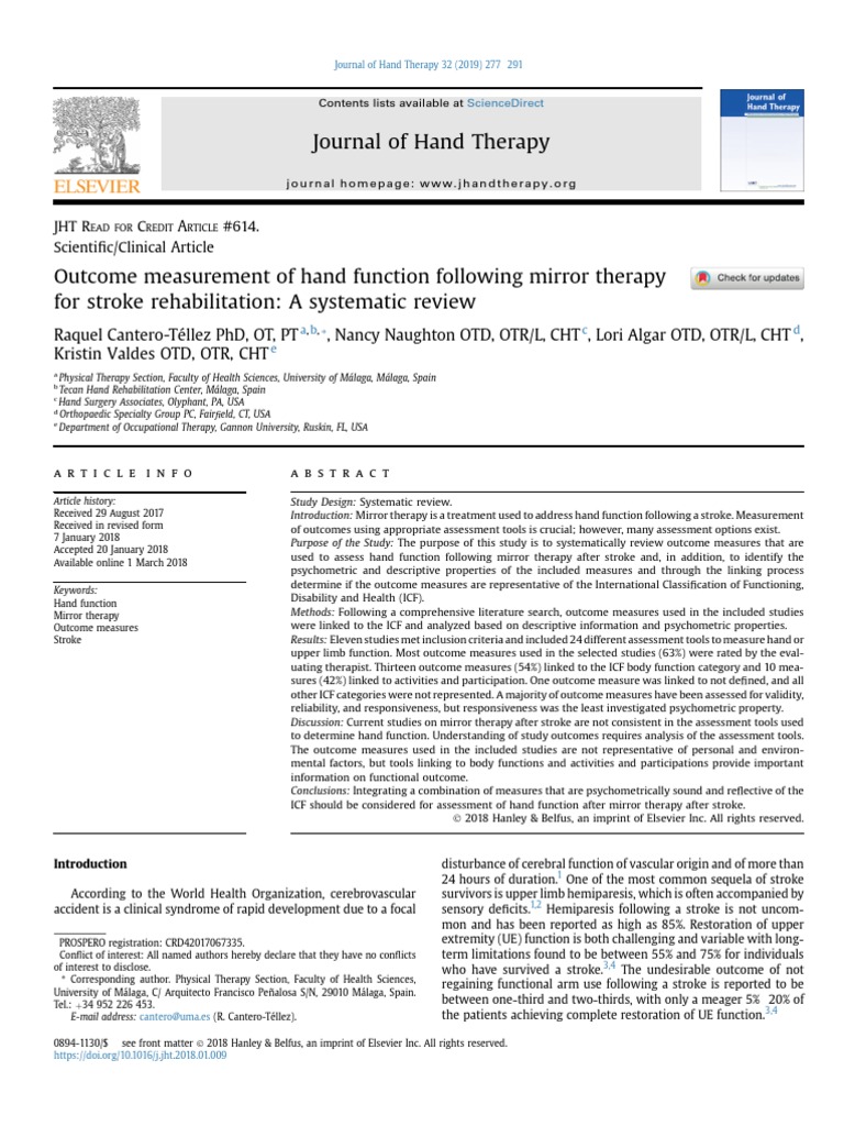 Hand Function Outcomes in Mirror Therapy | PDF | Stroke | Physical Therapy
