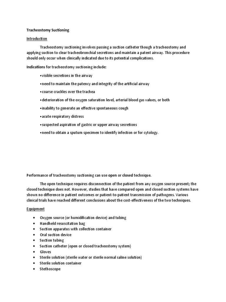 Tracheostomy Suctioning | PDF | Medical Specialties | Health Care