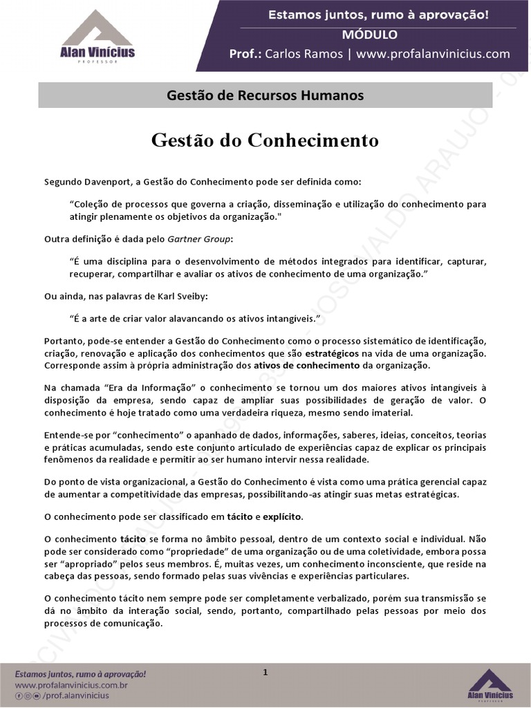 06 Gesto Do Conhecimento | PDF | Gestão do conhecimento | Gestão de ...