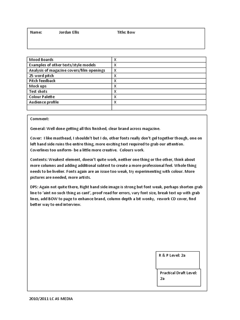 As Draft Feed Back Sheet Jordan e | PDF