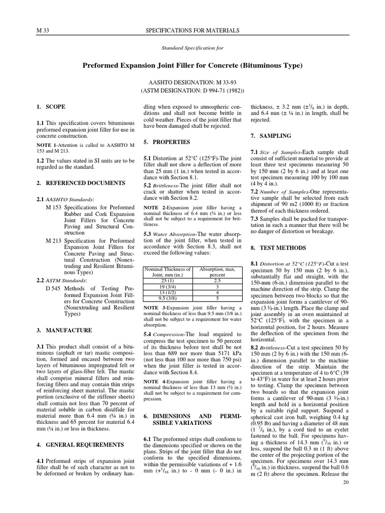 Preformed Expansion Joint Filler For Concrete (Bituminous Type) PDF