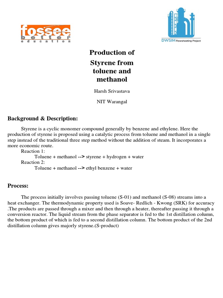 Production of Styrene From Toluene and Methanol: Background ...