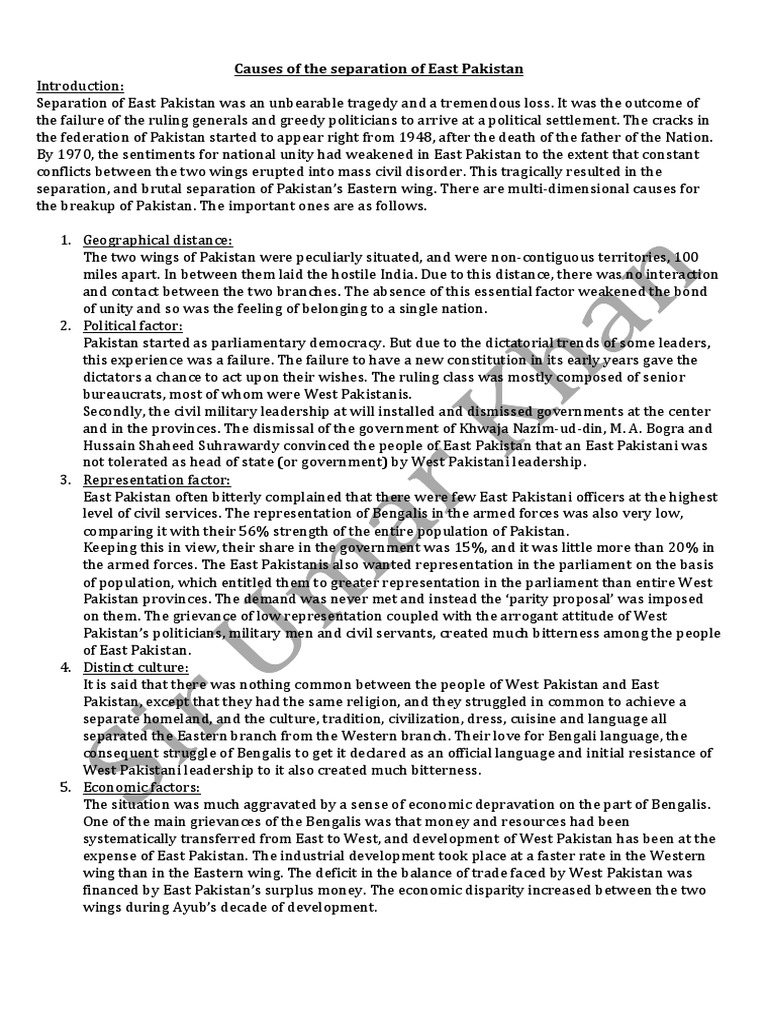 East Pakistan's Separation Causes | PDF | Pakistan | Government