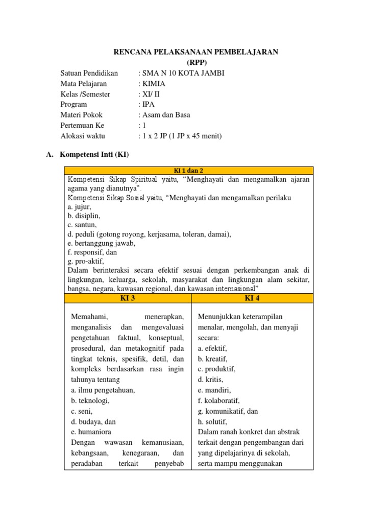 RPP Pembelajaran Asam Basa Kelas XI | PDF