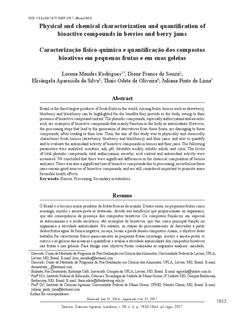 Physical and Chemical Characterization and Quantification of Bioactive Compounds in Berries and