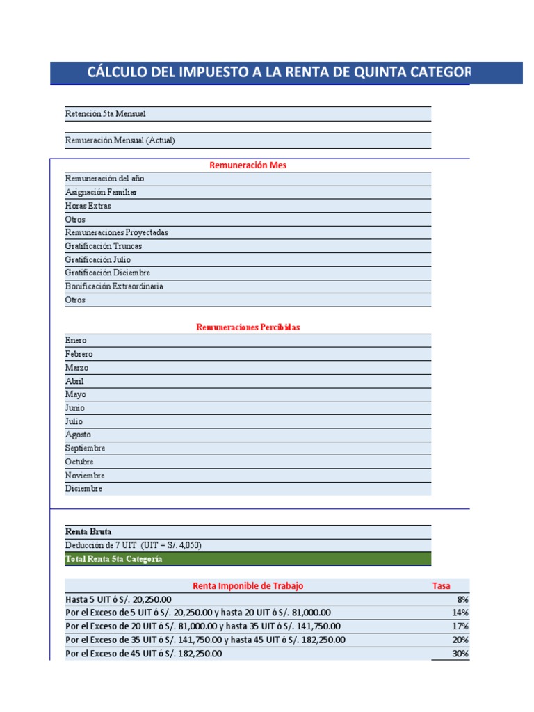 Calculo de 5ta Categoria | PDF | Impuesto sobre la renta | Economía ...
