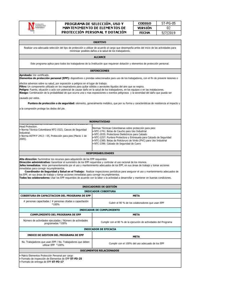 Programa de EPP para Trabajadores | PDF | Guante | Bota