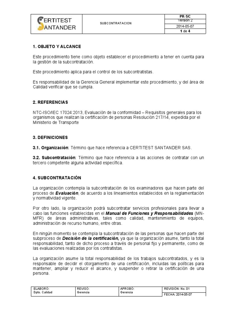Procedimiento de Subcontratación en PR PDF Outsourcing