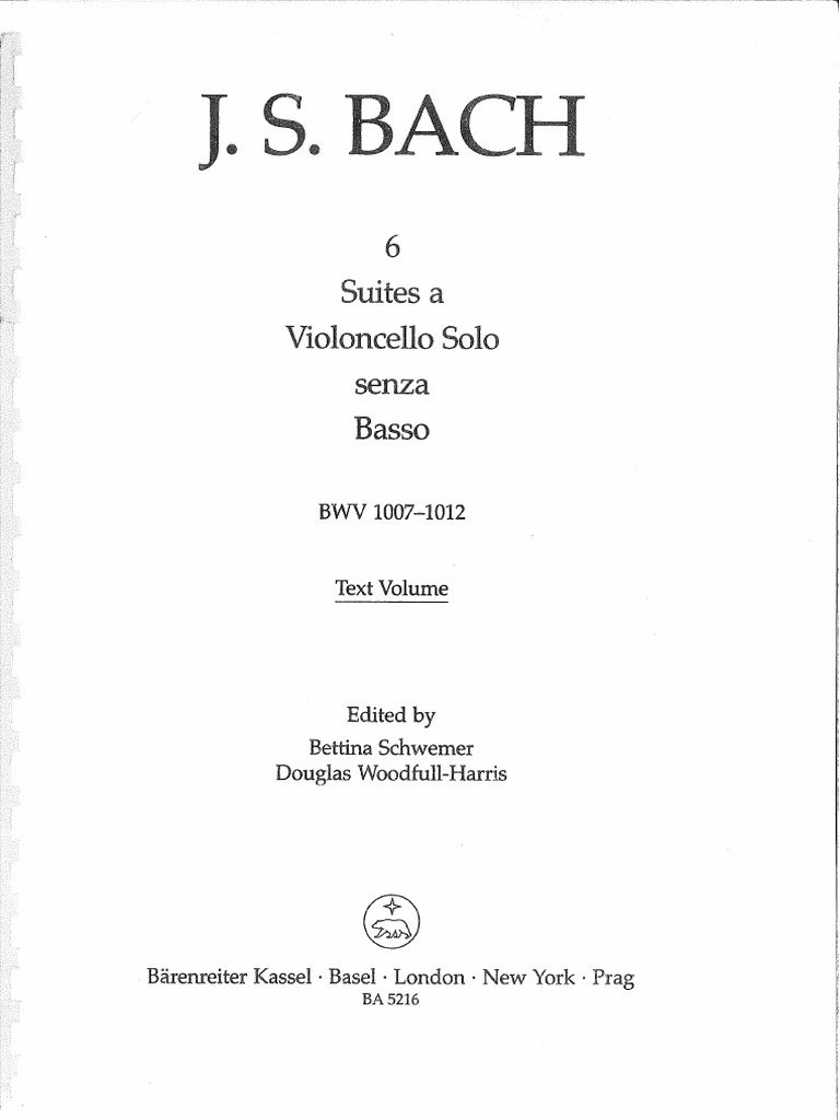 Bach Cello Suites (Text Volume) - Bärenreiter | PDF