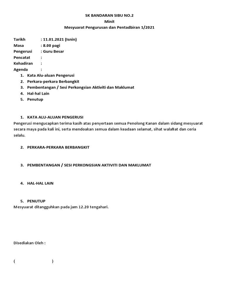 Format Minit Mesyuarat  PDF
