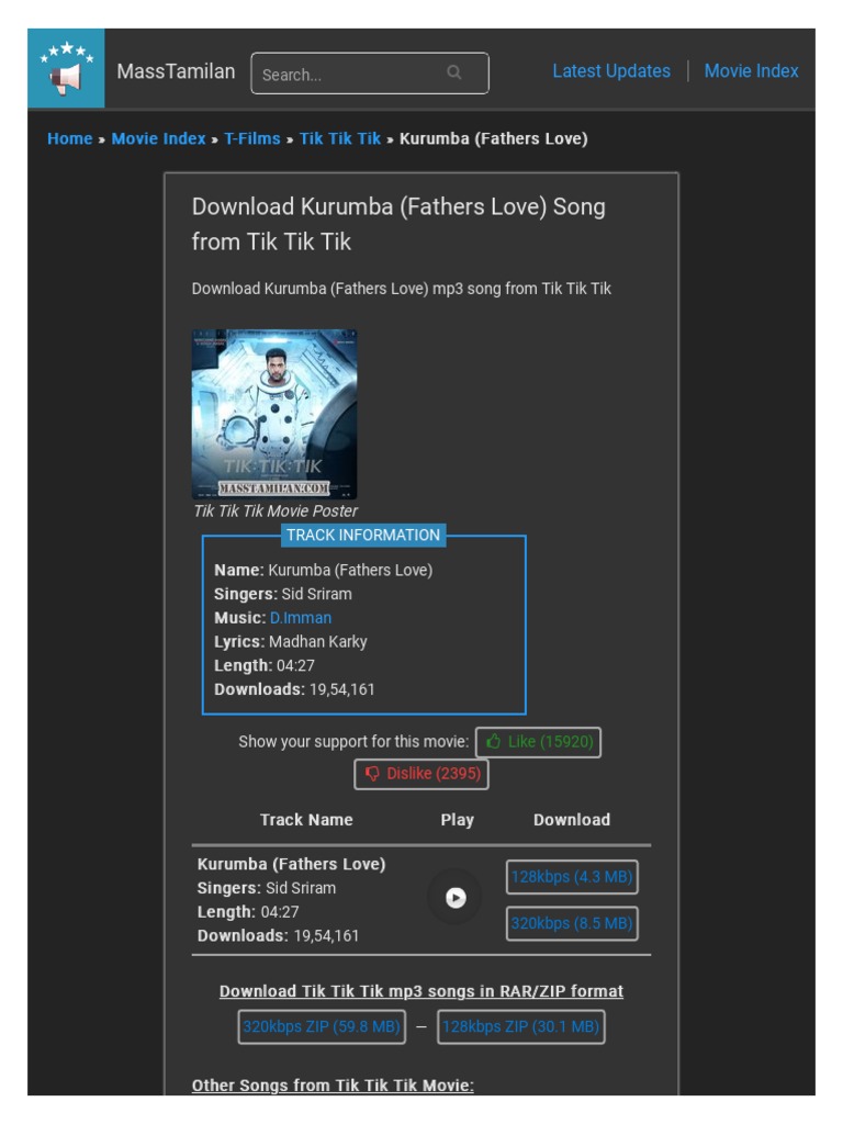 Kurumba Fathers Love Tik Tik Tik Masstamilan Mp3 Masstamilan South Asian Films Works
