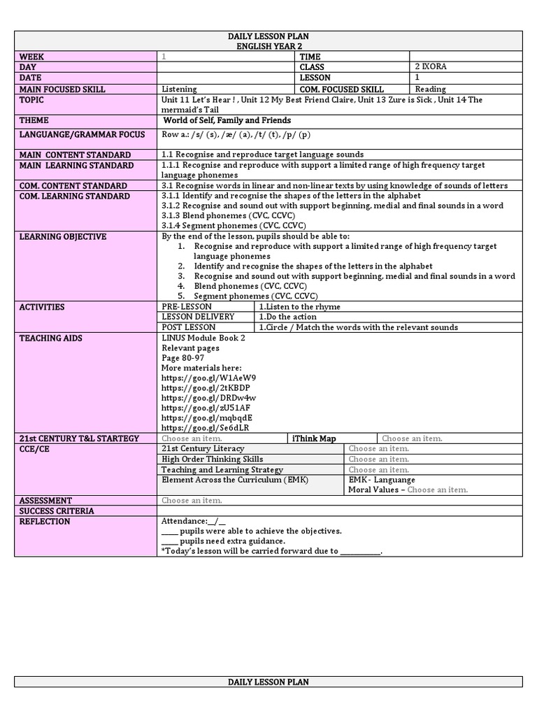 Year 2 English Daily Lesson Plans | PDF | Word | Lesson Plan