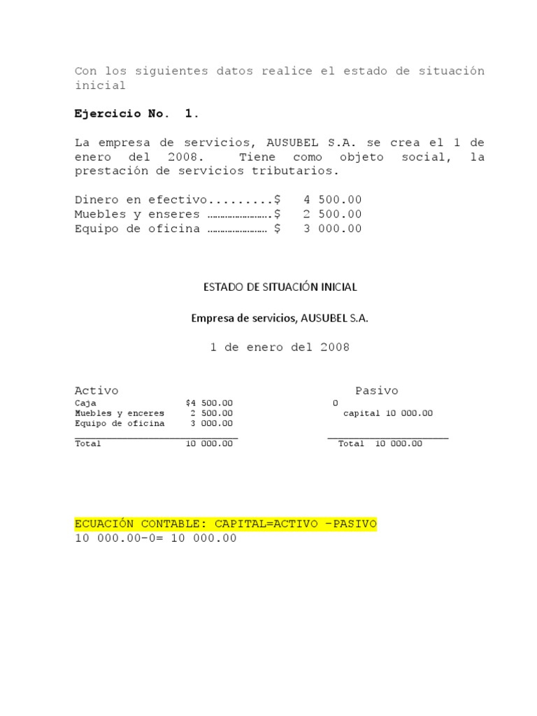Ejemplos de Estado de Situación Inicial | PDF