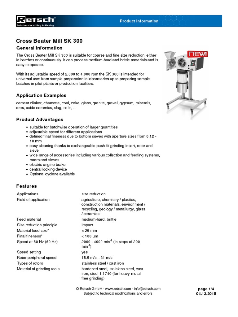 Cross Beater Mill SK 300 General Information PDF Vacuum Cleaner