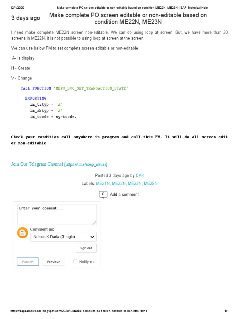 Editability Control in ME22N Screens | PDF