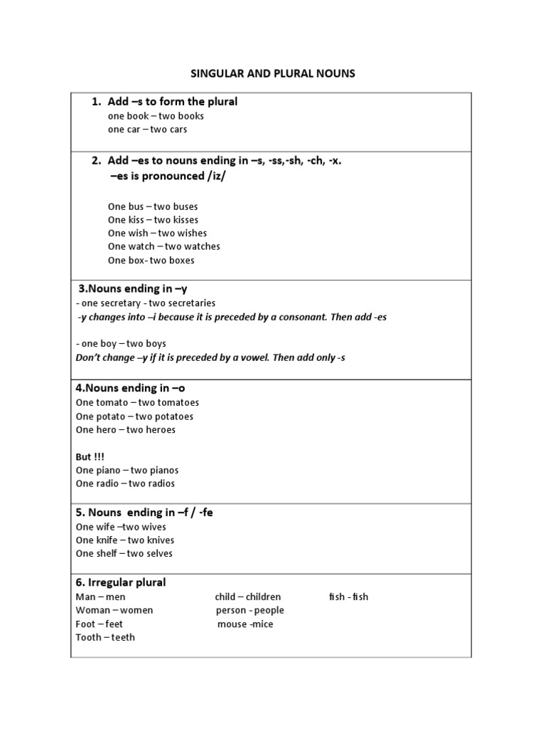 Singular and Plural Nouns 1. Add S To Form The Plural PDF Plural