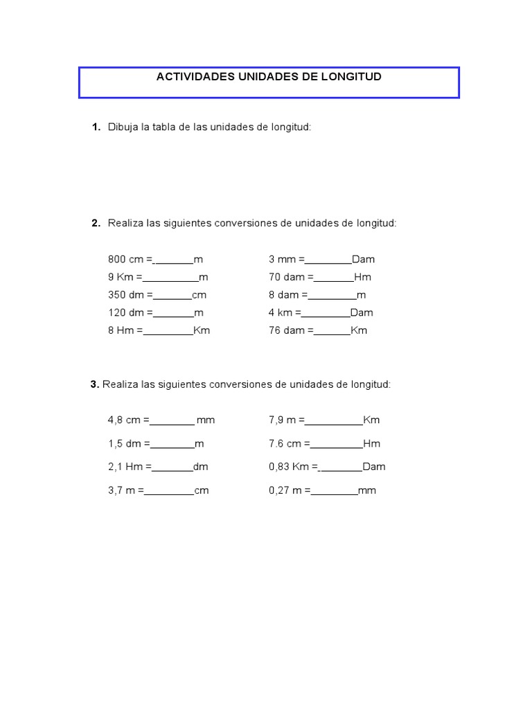 Ejercicio Conversion De Unidades De Longitud 2533 Pdf