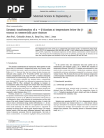 Dynamic transformation of α → β titanium at temperatures below the β -transus in commercially pure titanium