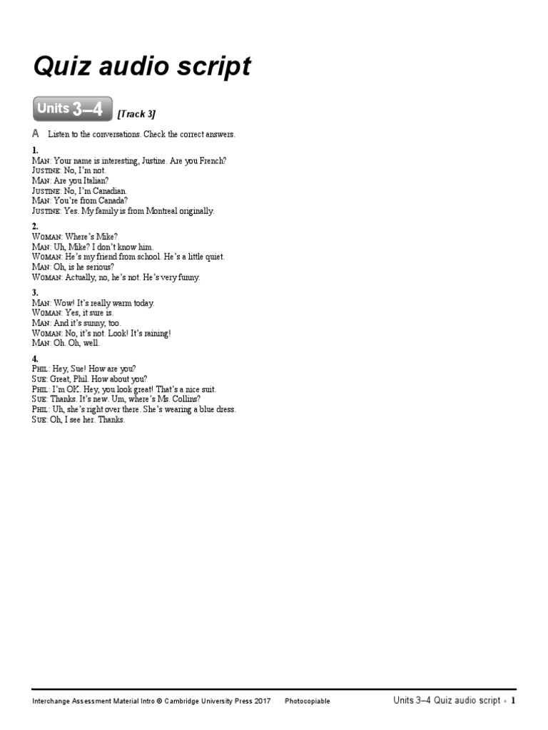 Quiz Audio Script: Units | PDF | Mystery, Thriller & Crime Fiction