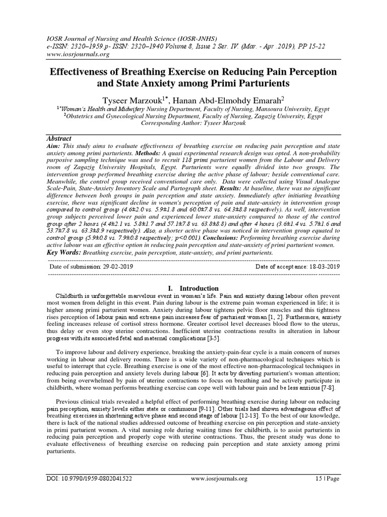 Effectiveness of Breathing Exercise On Reducing Pain Perception and ...