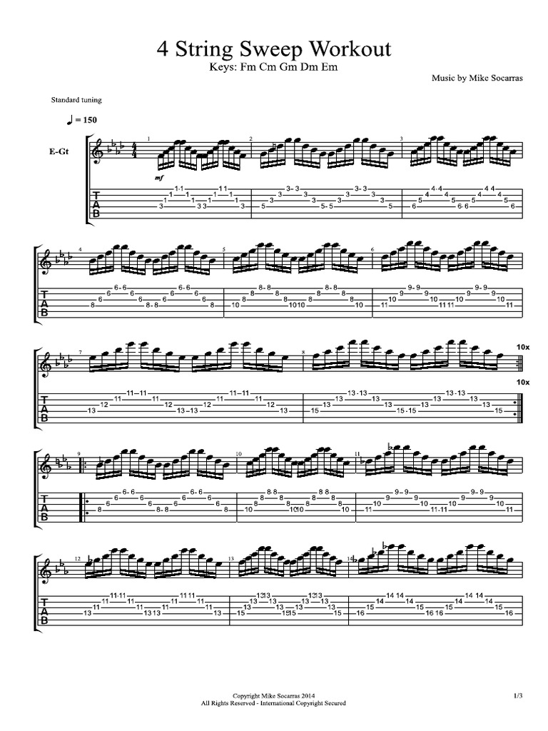 4 String Arpeggio Sweep Picking Workout W Tab PDF
