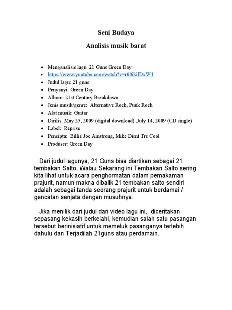 Seni Budaya Analisis Lagu Barat Pdf Songs Rock Music