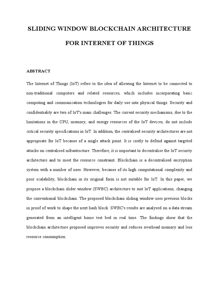 Sliding Window Blockchain Architecture For of Things PDF